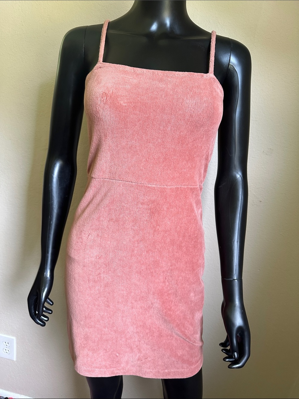 Forever 21 Rose Velvet Ribbed Spaghetti Strap Mini Dress